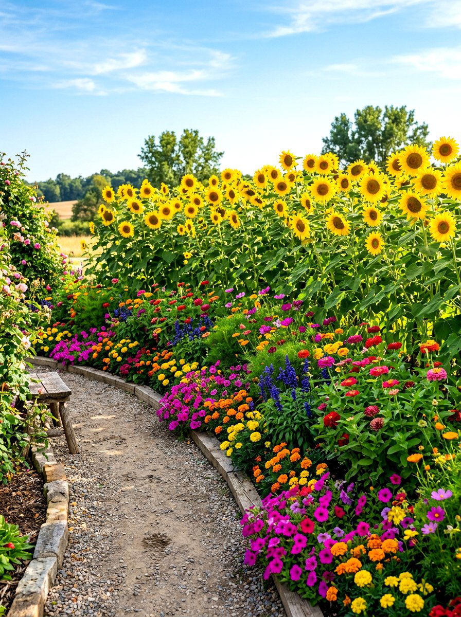Sunflower Backdrop Bed - 30 cottage flower bed ideas