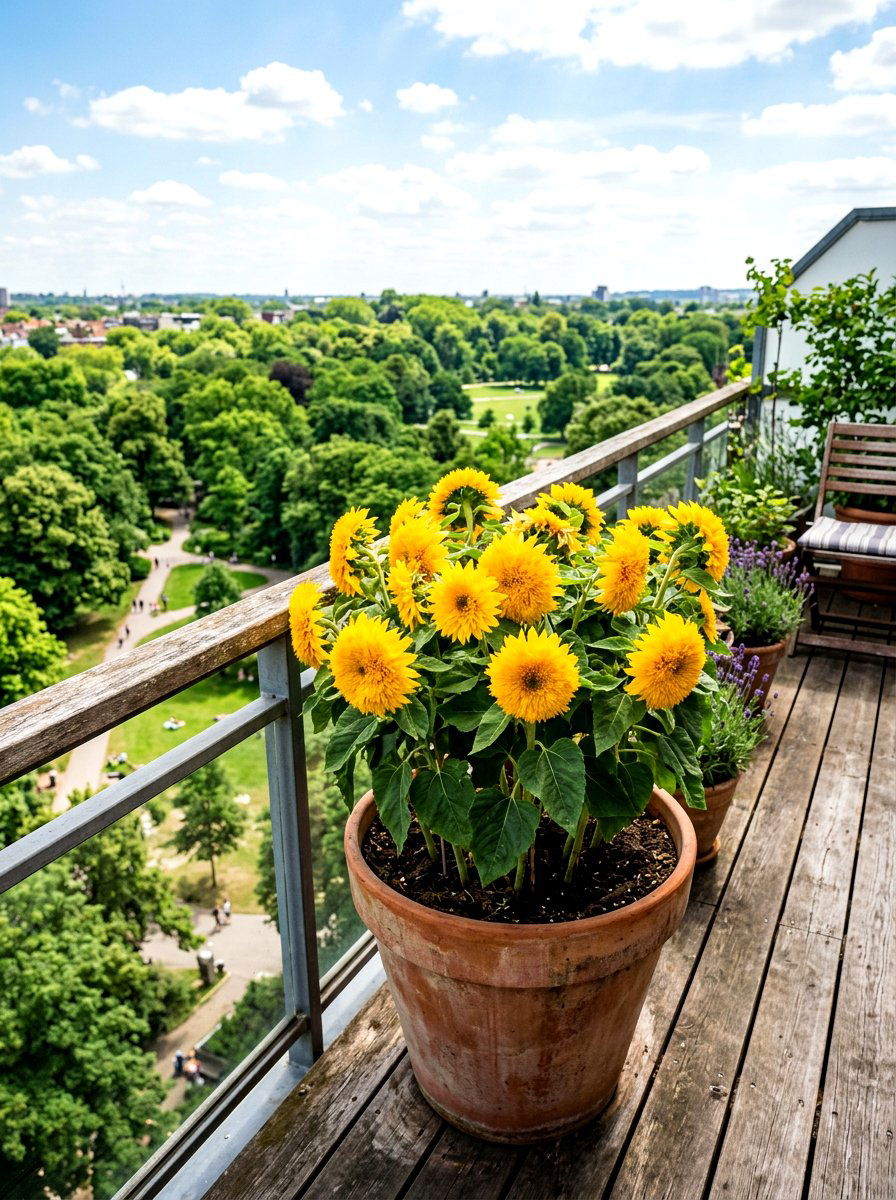Sunflower Balcony Pot - 30 pollinator patio ideas