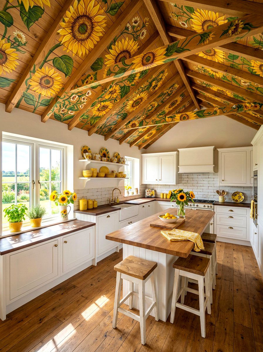 Sunflower Ceiling - 30 vintage floral ceiling ideas