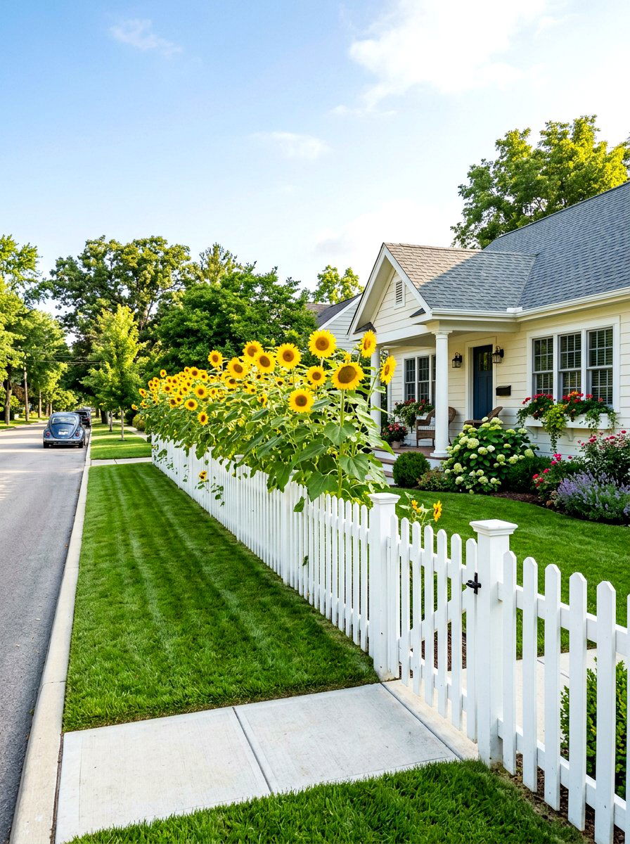Sunflower Fence Line - 30 sunflower garden ideas