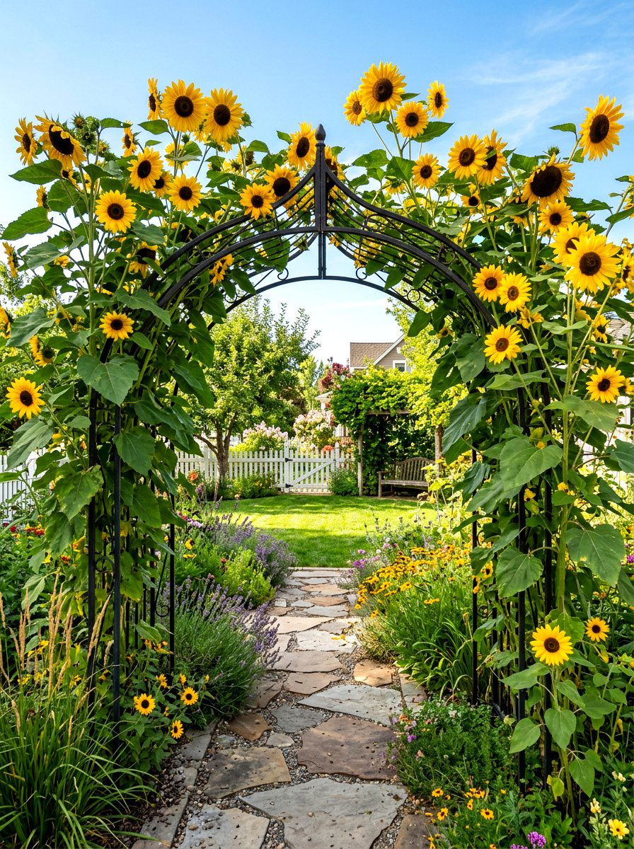 Sunflower Garden Archway - 30 sunflower garden ideas