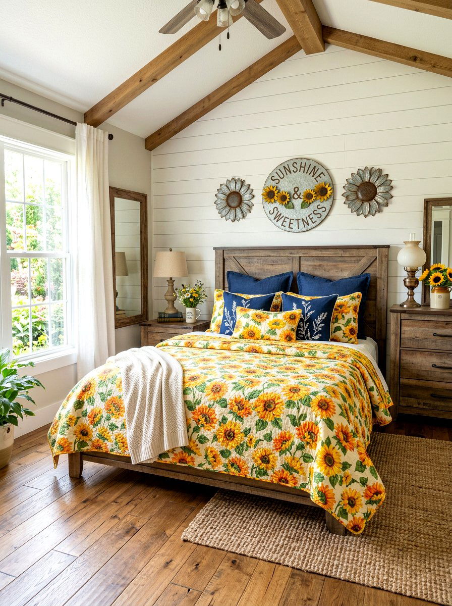 Sunflower Pattern Bedding - 30 floral bedding aesthetic ideas