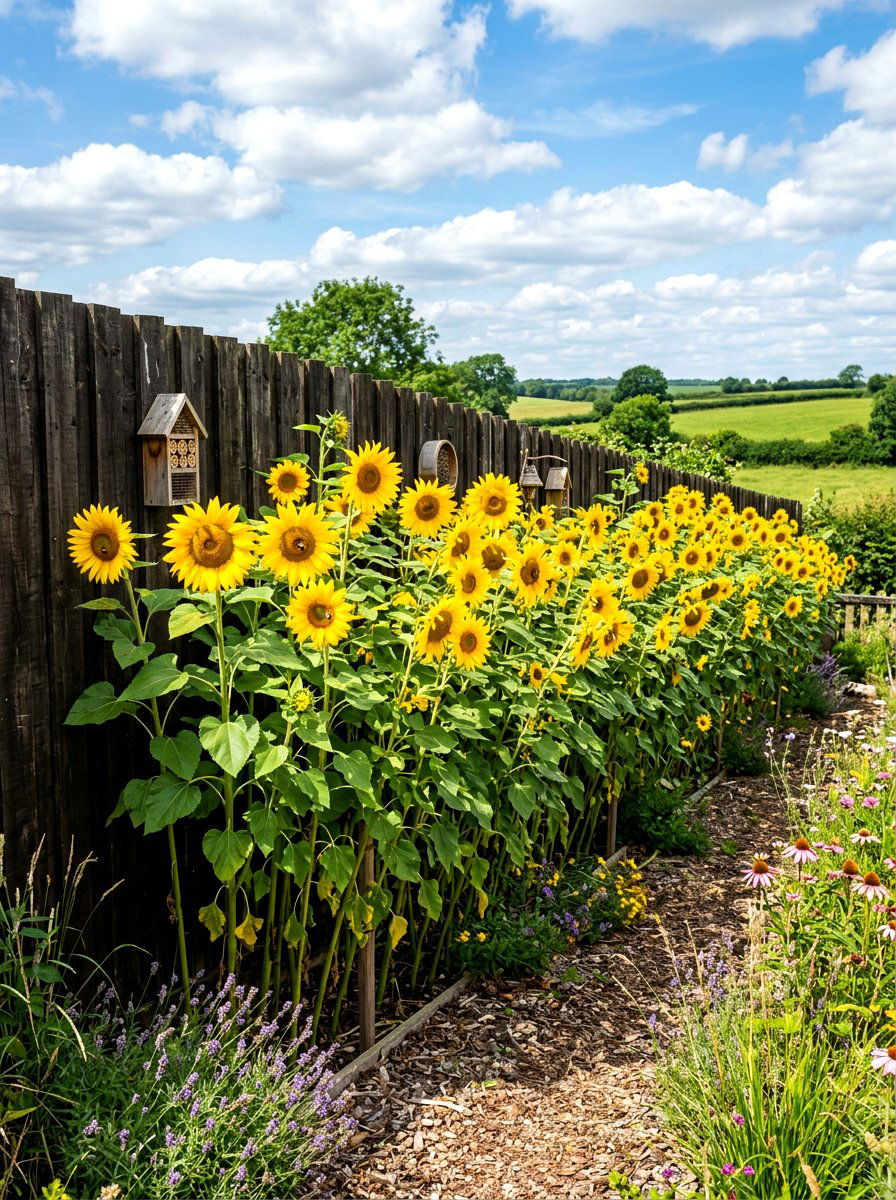 Sunflower Pollinator Wall - 30 butterfly garden ideas