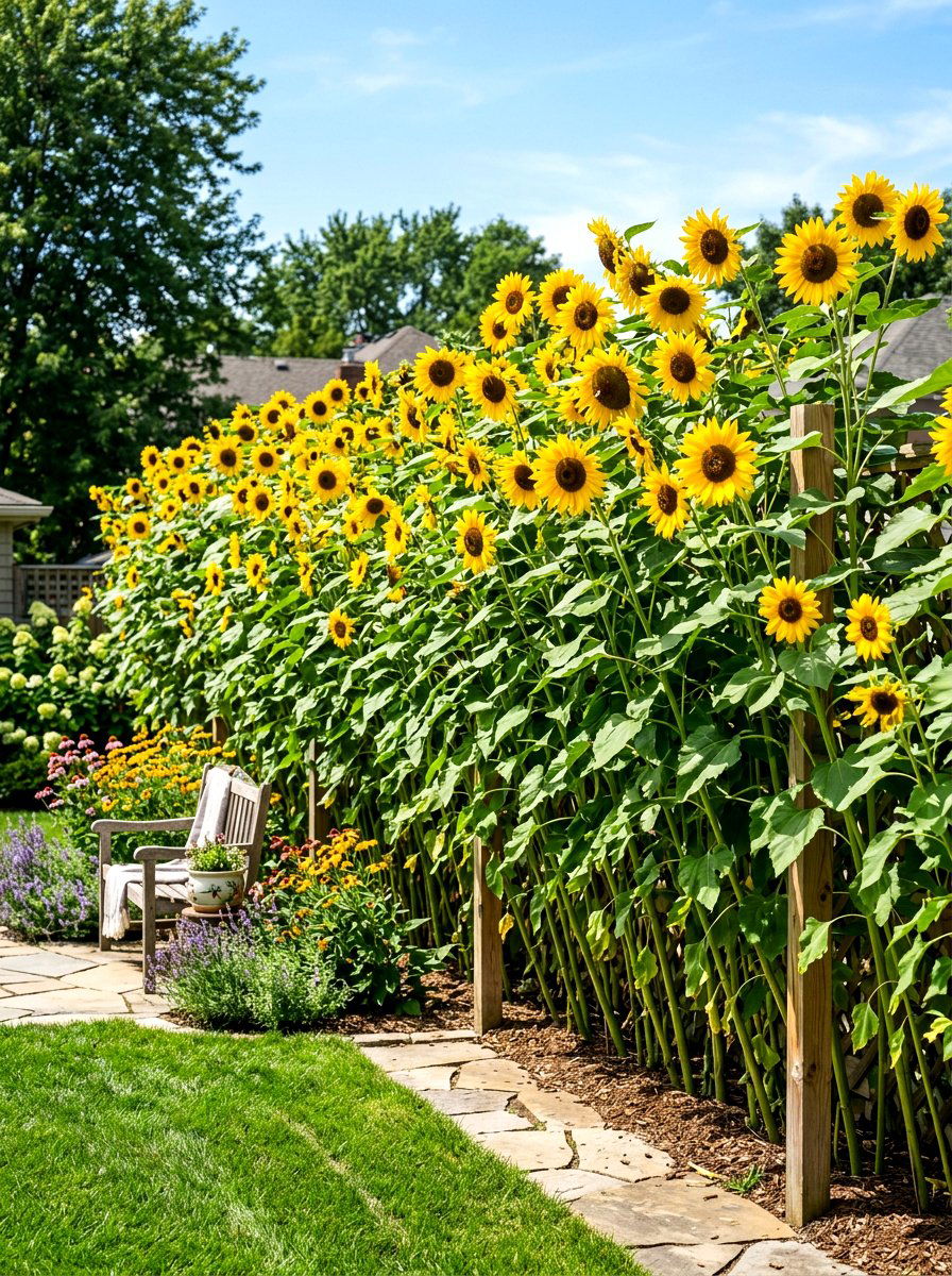 Sunflower Privacy Fence - 30 sunflower patch ideas