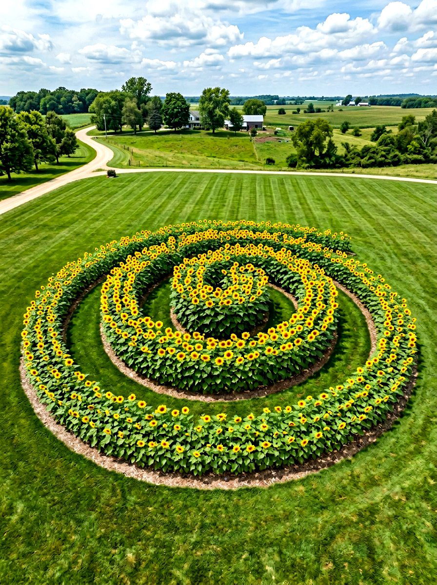 Sunflower Spiral Garden - 30 sunflower garden ideas