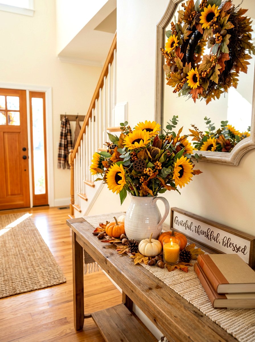 Sunflower Thanksgiving Foyer Table - 30 Thanksgiving entry table ideas