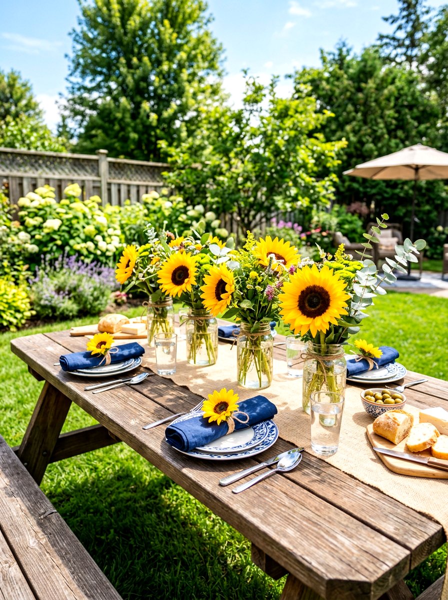 Sunflower Theme Picnic Table - 30 outdoor picnic table decor ideas