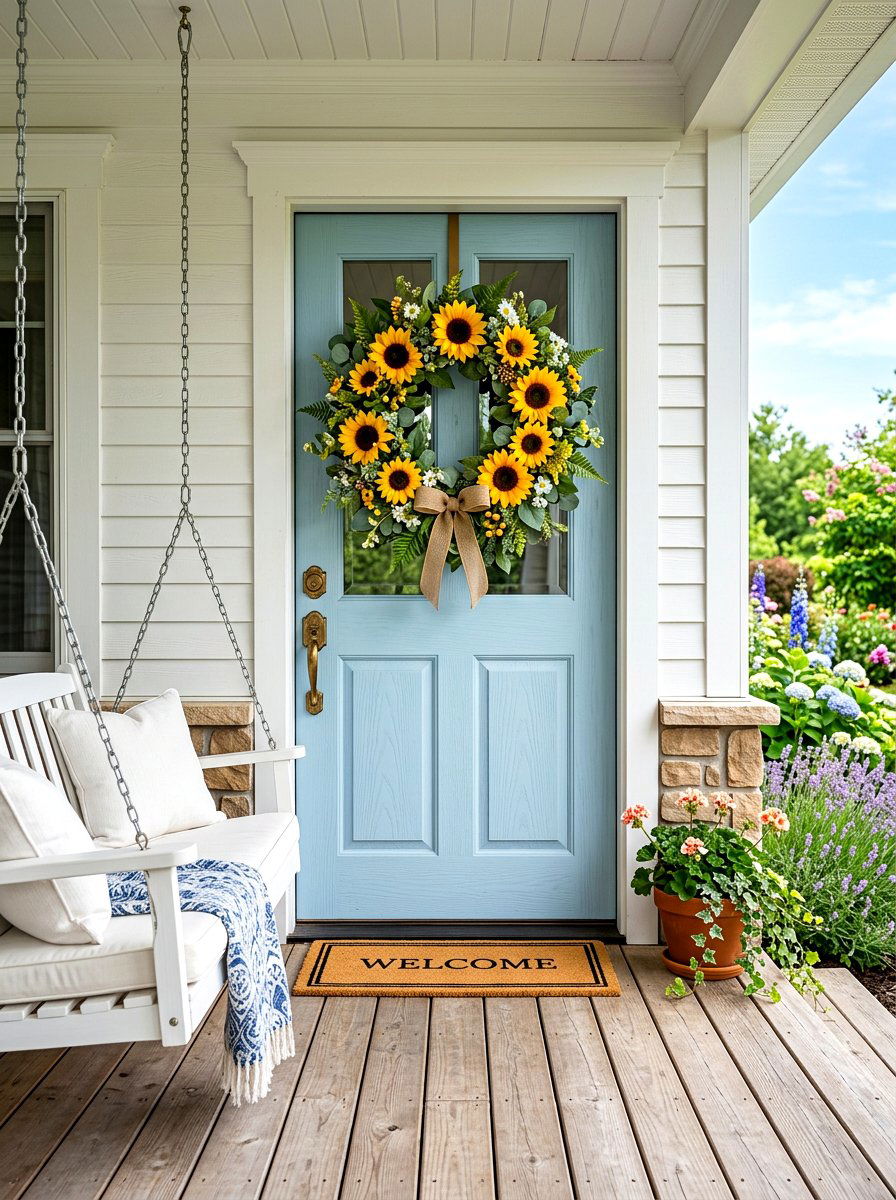 Sunflower Wreath - 30 spring wreath ideas for front door