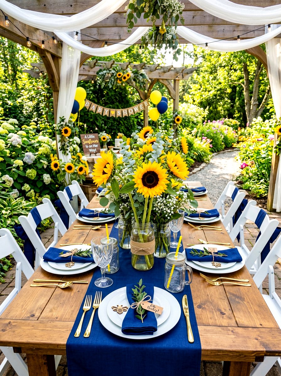 Sunflower baby shower table - 30 garden baby shower table ideas