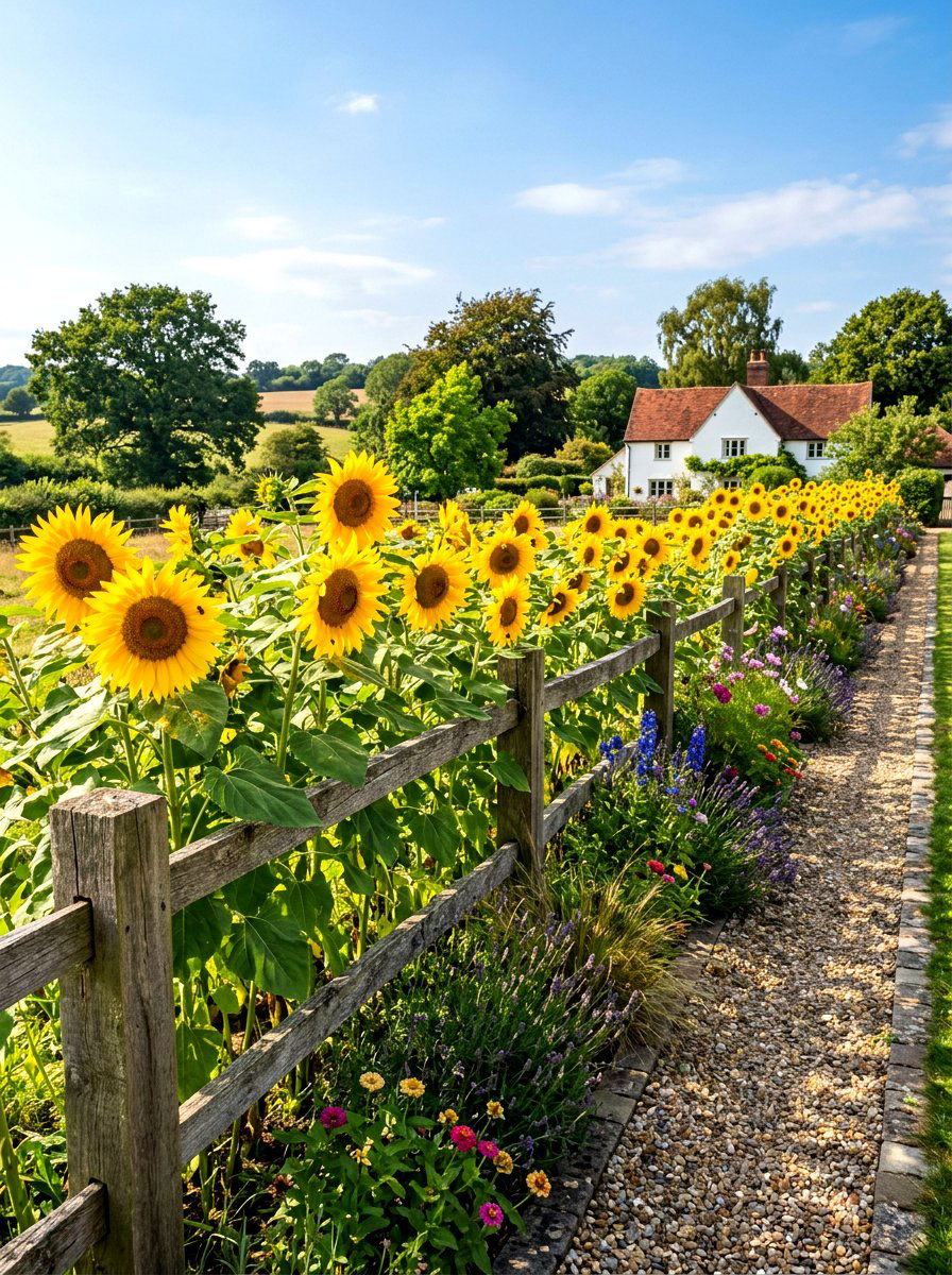 Sunflower fence line - 30 bee garden border ideas