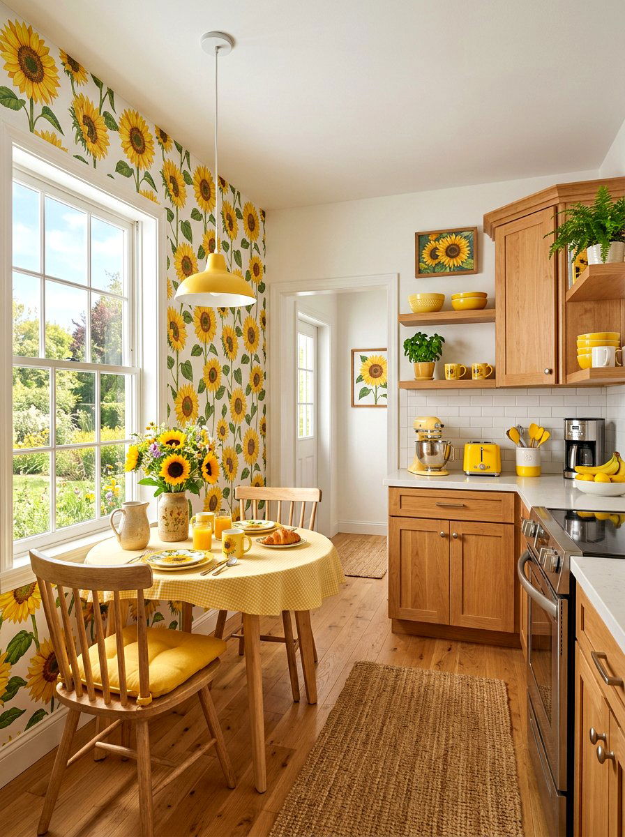 Sunflower kitchen wallpaper - 30 floral kitchen wallpaper ideas