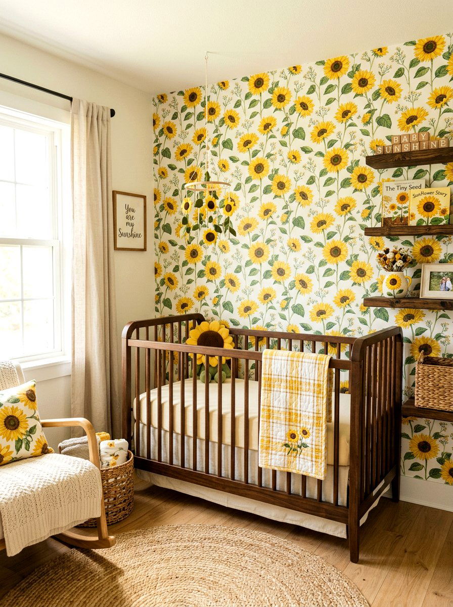 Sunflower nursery wallpaper - 30 floral nursery wallpaper ideas