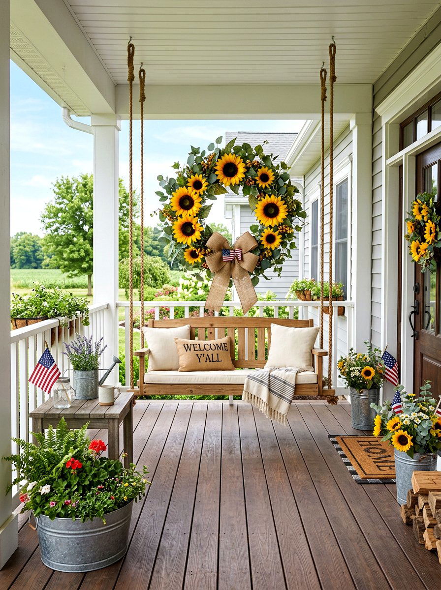 Sunflower outdoor wreath - 30 exterior wreath display ideas