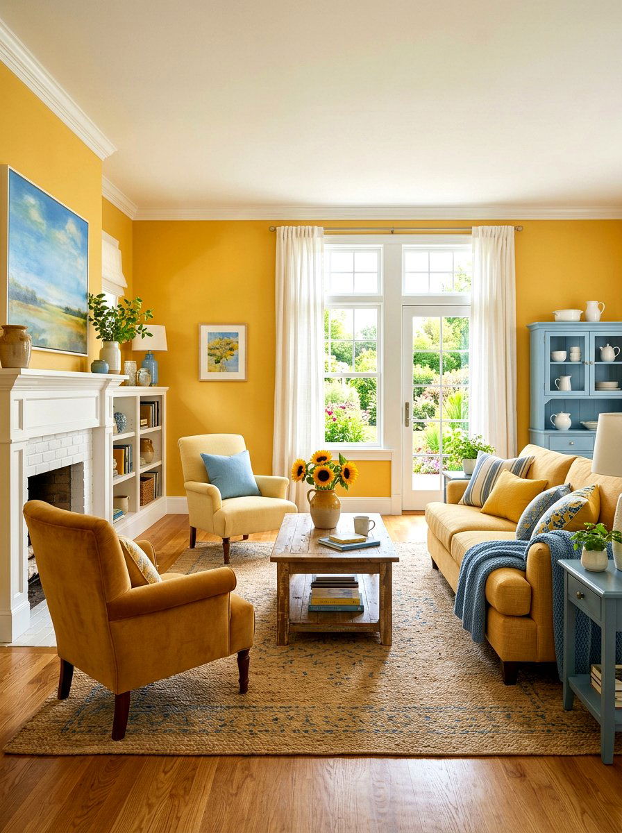 Sunflower yellow living room - 30 happy color living room ideas