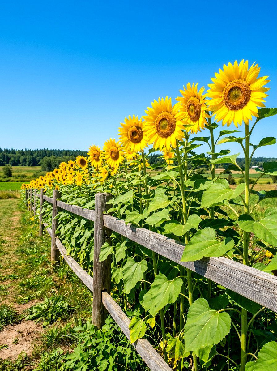 Sunflowers Along Fence Line - 30 fence line flower bed ideas