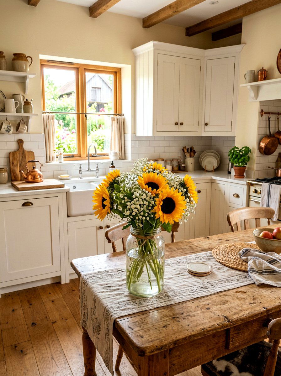 Sunflowers And Baby Breath - 30 spring flower arrangement ideas
