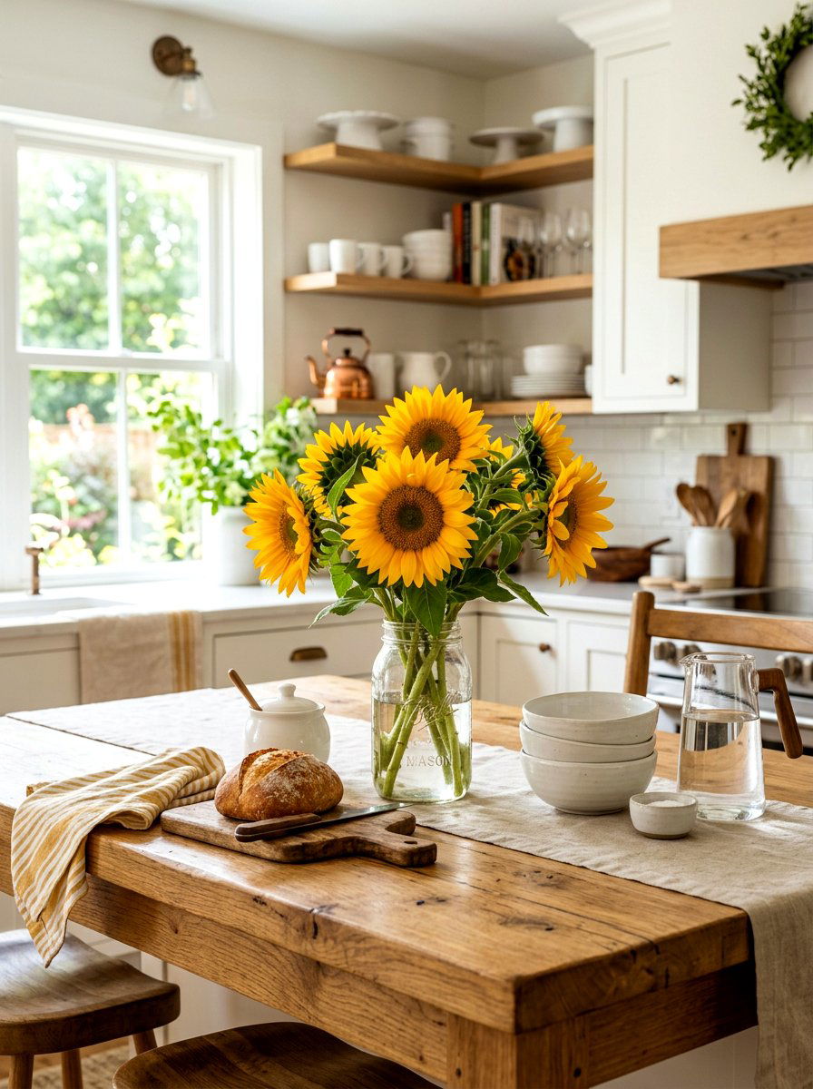 Sunflowers in glass jar - 30 market bouquet decor ideas