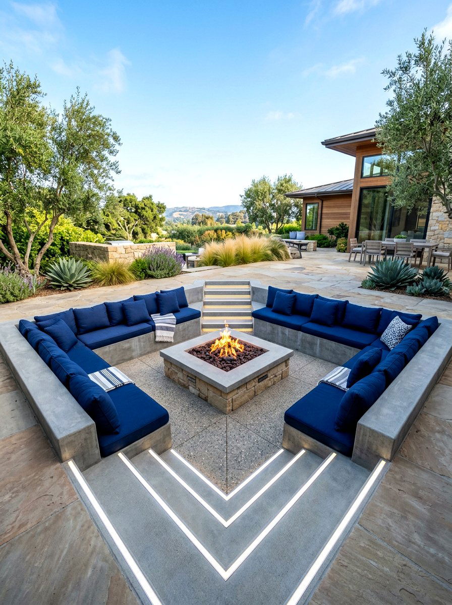 Sunken Conversation Pit - 30 square fire pit ideas