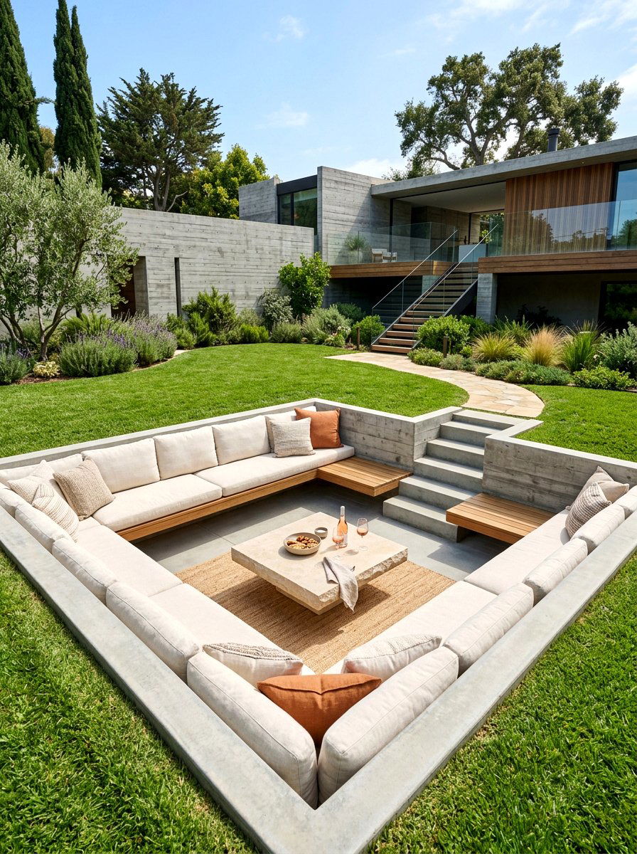 Sunken Courtyard Lounge - 30 courtyard conversation area ideas