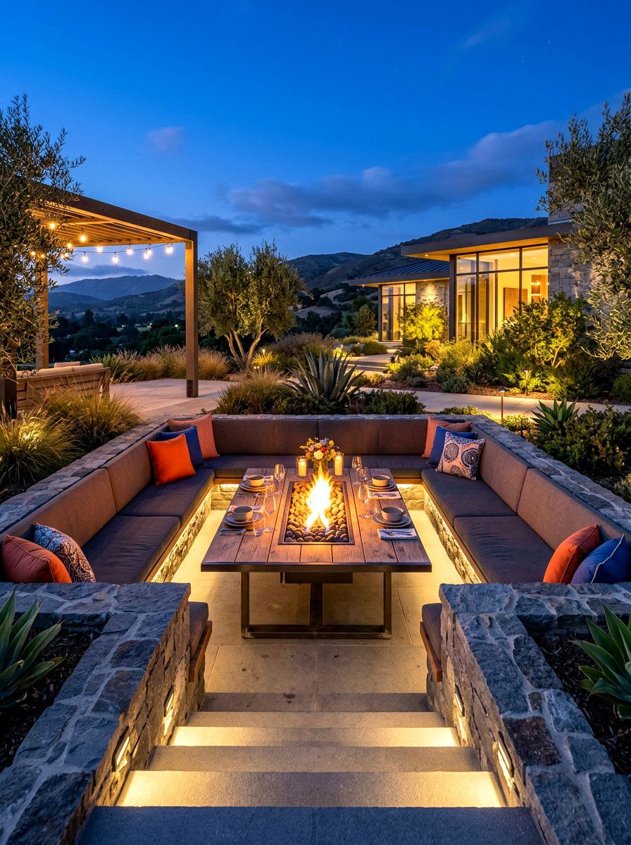 Sunken Dining Pit - 30 outdoor dining area ideas