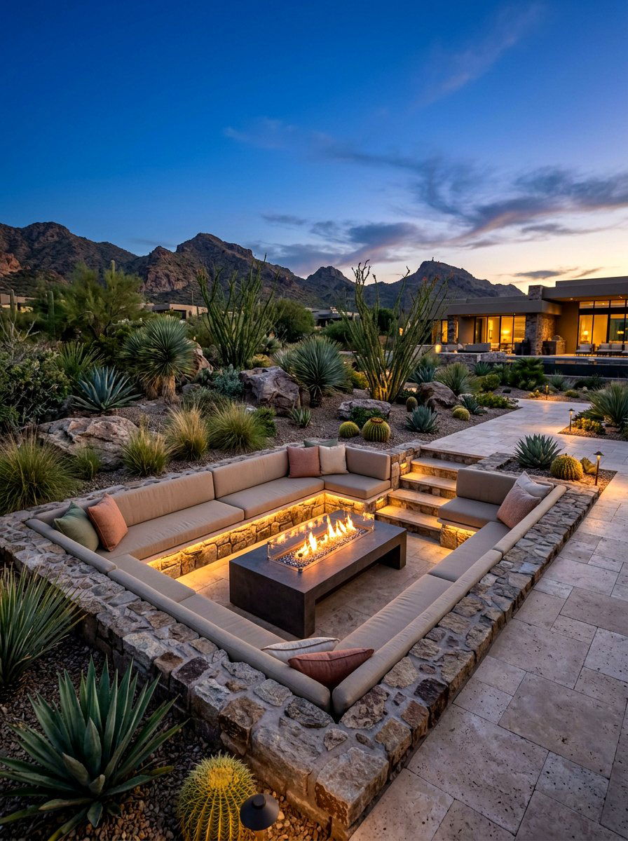 Sunken Fire Pit - 30 resort style backyard ideas