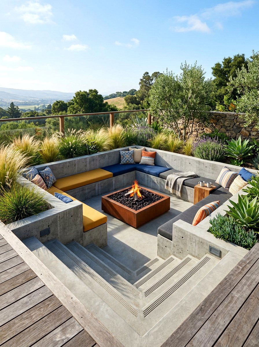 Sunken Fire Pit Area - 30 fire pit corner ideas