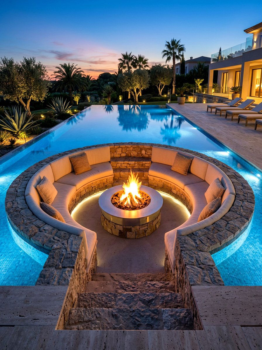 Sunken Fire Pit Lounge - 30 pool lounge patio ideas