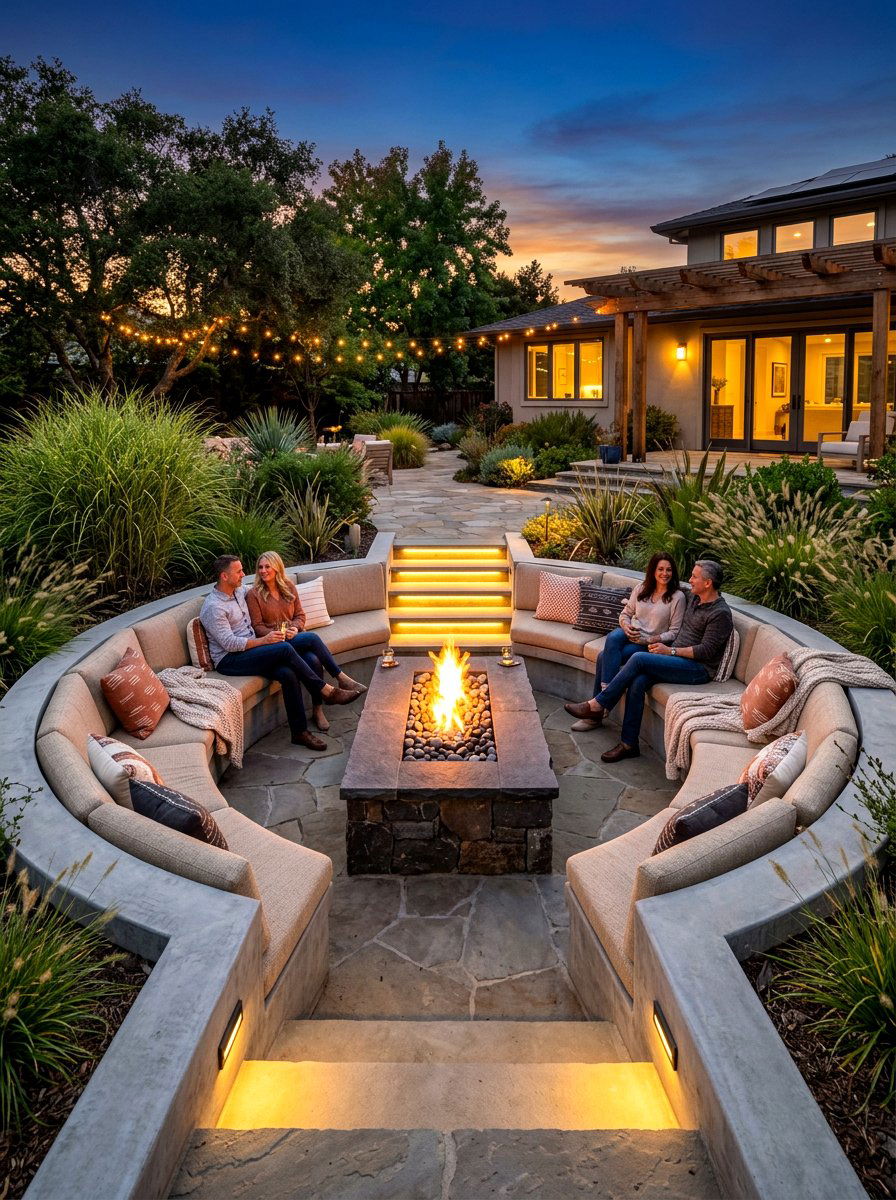 Sunken Fire Pit Lounge - 30 quiet luxury backyard ideas
