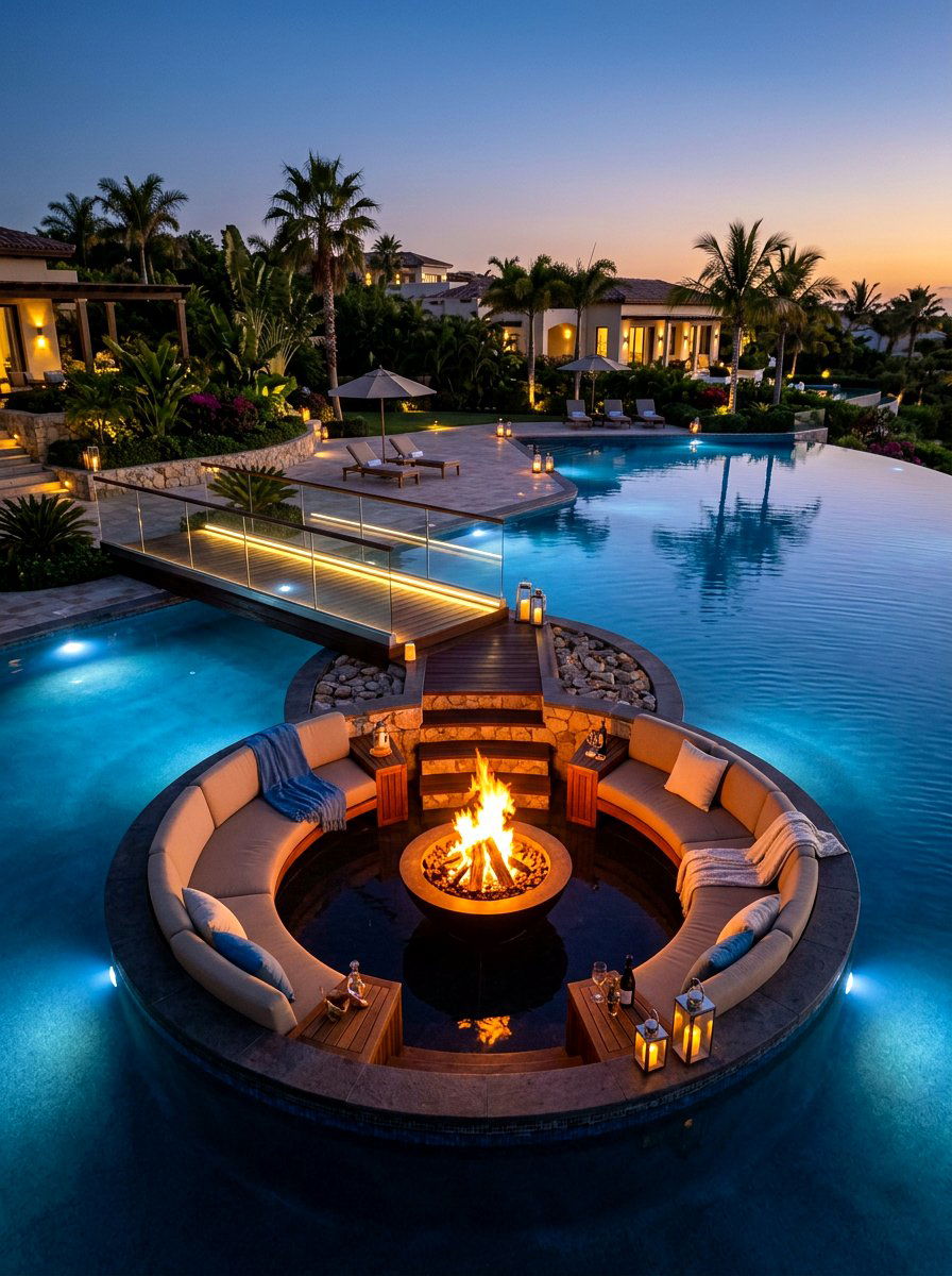 Sunken Fire Pit Pool - 30 luxury pool ideas