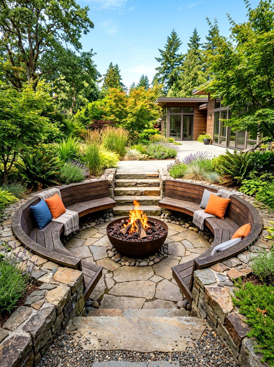 Sunken Fire Pit Seating - 30 rustic backyard seating ideas