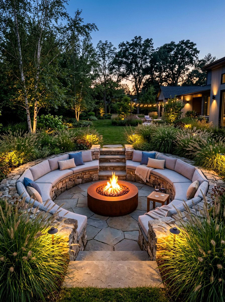 Sunken Fire Pit Seating - 30 backyard lounge zone ideas