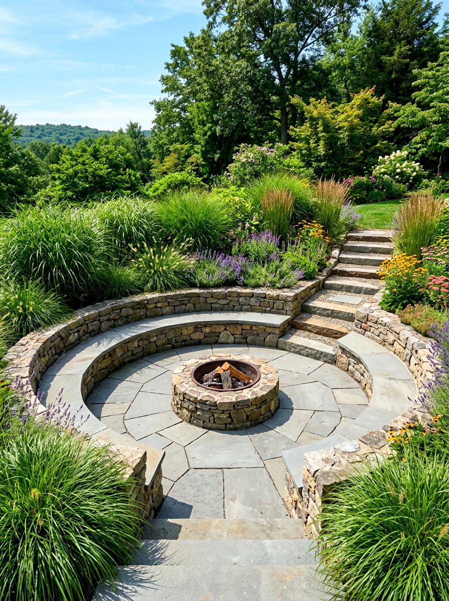 Sunken Flagstone Fire Pit - 30 stone fire pit ideas