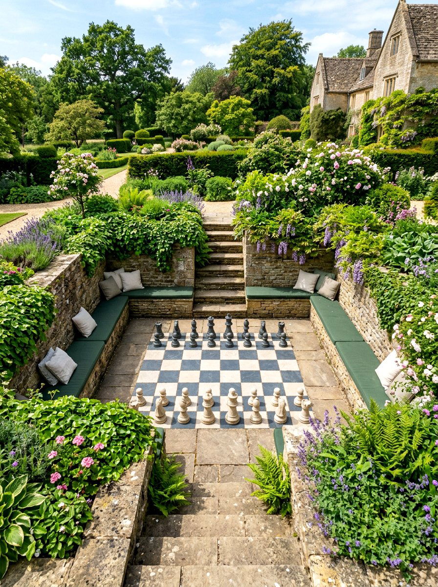 Sunken Garden Chess Pit - 30 outdoor chess garden ideas