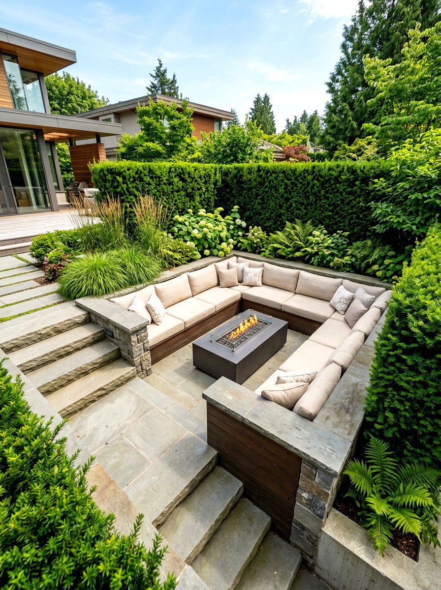 Sunken Garden Lounge - 30 Mediterranean backyard lounge ideas