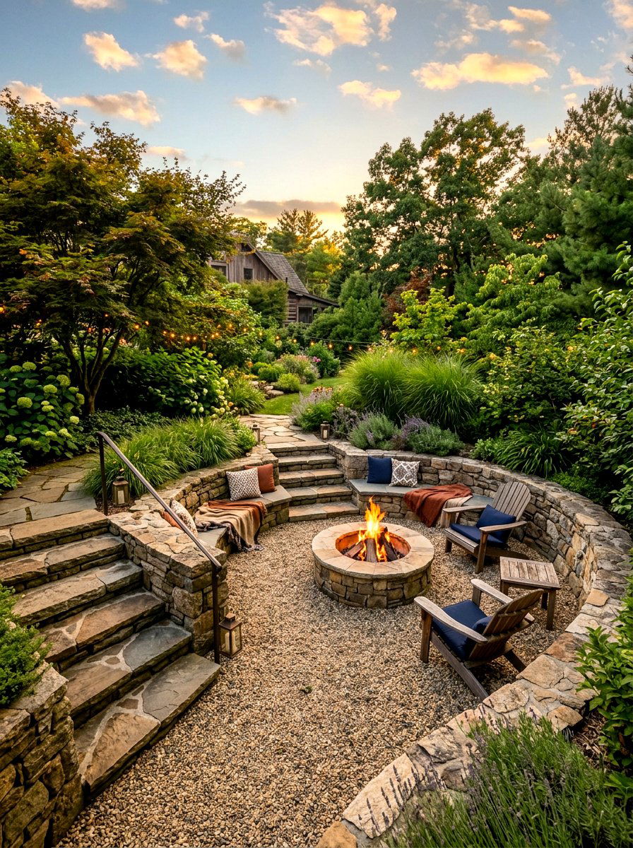Sunken Gravel Patio - 30 gravel courtyard ideas