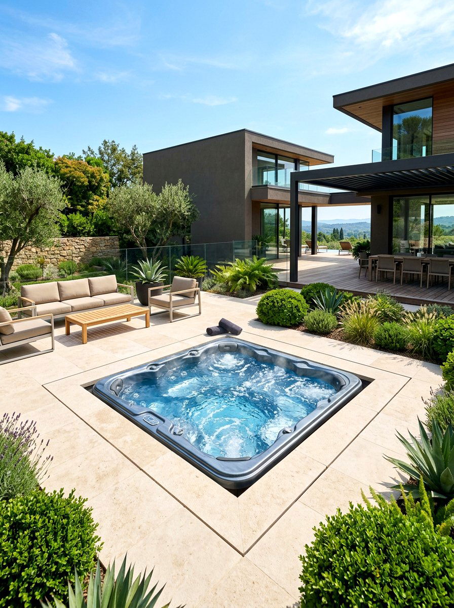 Sunken Hot Tub - 30 hot tub patio ideas