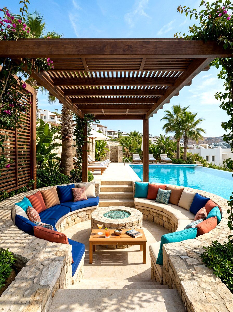 Sunken Lounge Poolside Pergola - 30 poolside pergola lounge ideas