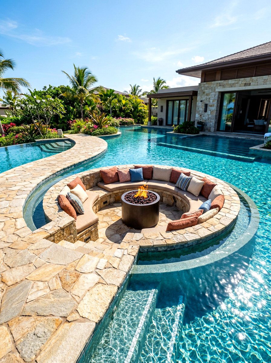Sunken Lounge Seating - 30 resort backyard pool ideas