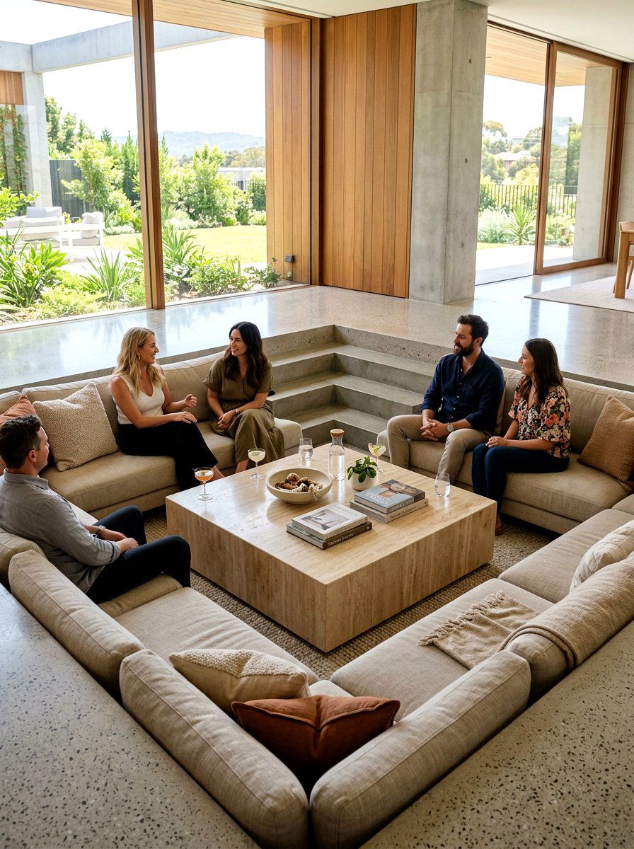 Sunken Lounge With Center Table - 30 conversation pit living room ideas