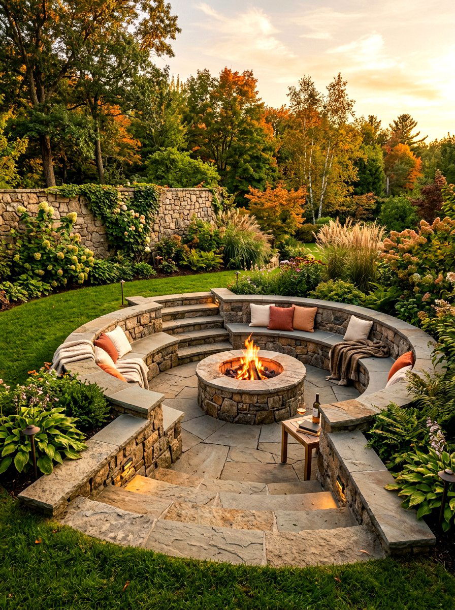 Sunken Patio Fire Pit With Wall - 30 seat wall fire pit ideas