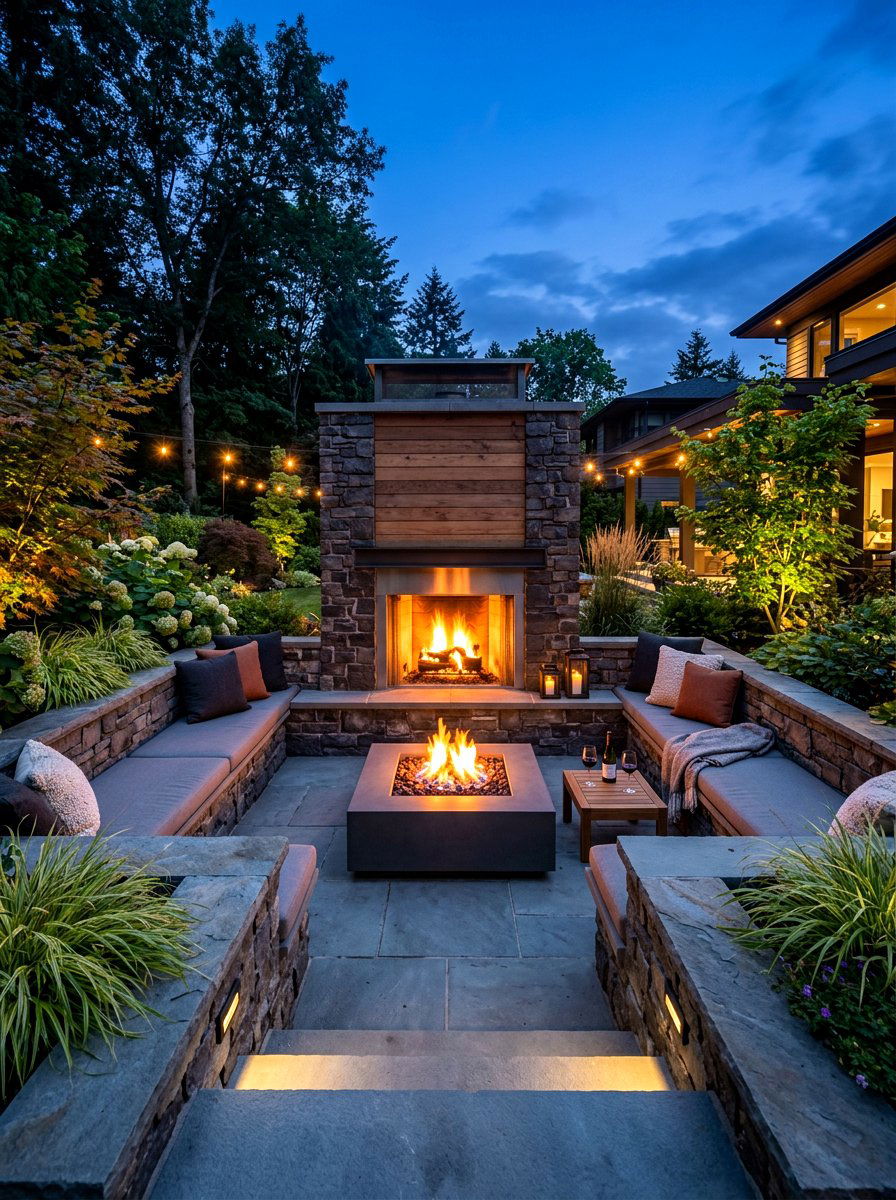 Sunken Patio With Outdoor Fireplace - 30 modern outdoor fireplace ideas