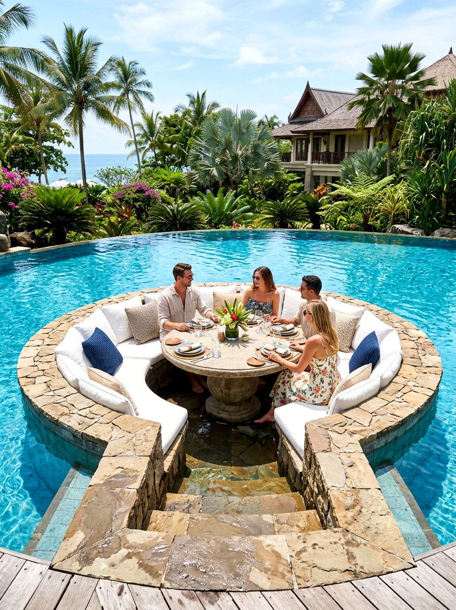 Sunken Pool Lounge - 30 poolside dining ideas
