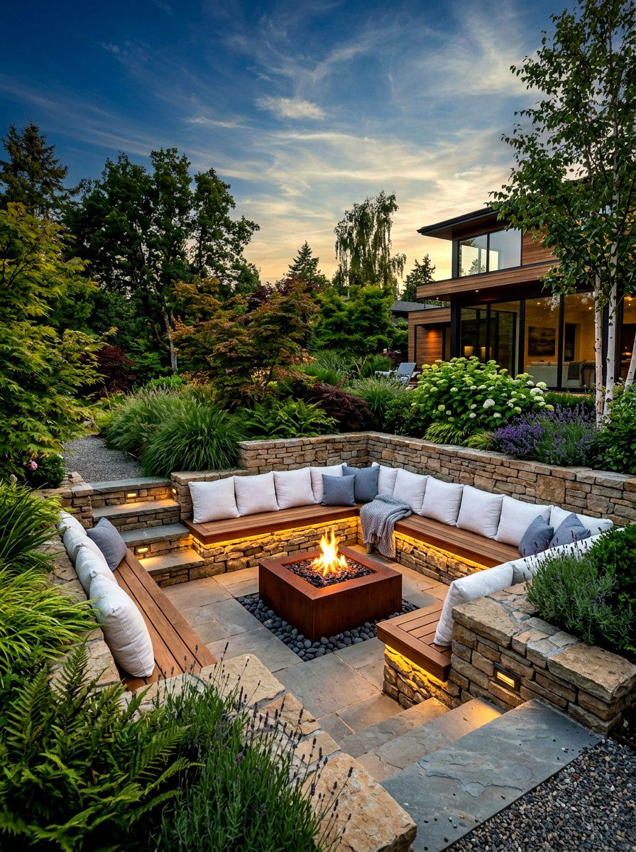 Sunken Seating Area - 30 hidden garden room backyard ideas