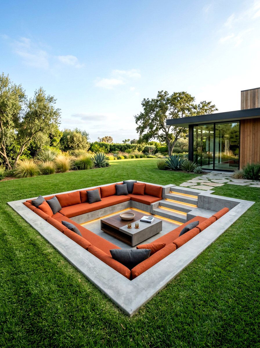 Sunken Seating Area - 30 stargazing backyard lounge ideas