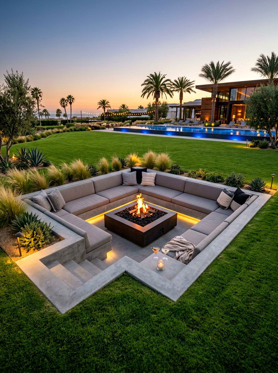 Sunken Seating Pit - 30 modern backyard lounge ideas