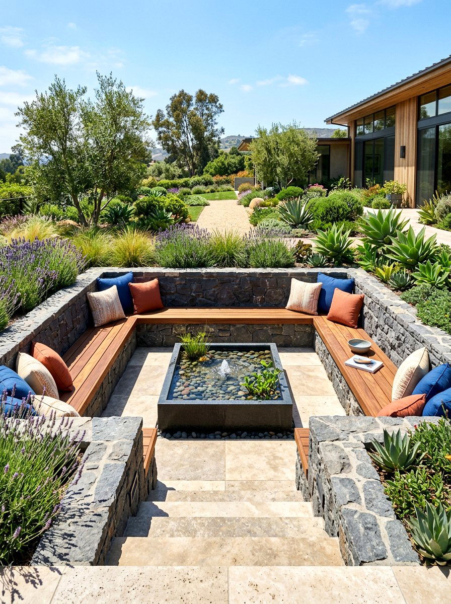 Sunken Seating Pit - 30 outdoor meditation corner ideas