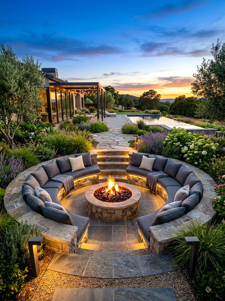 Sunken Seating Pit - 30 backyard hosting aesthetic ideas
