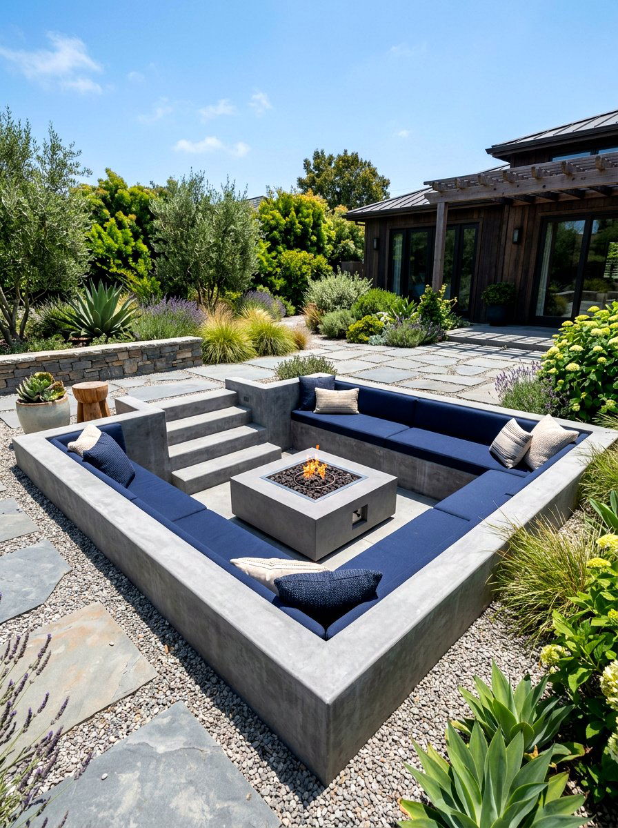 Sunken Seating Pit - 30 no grass backyard luxury ideas