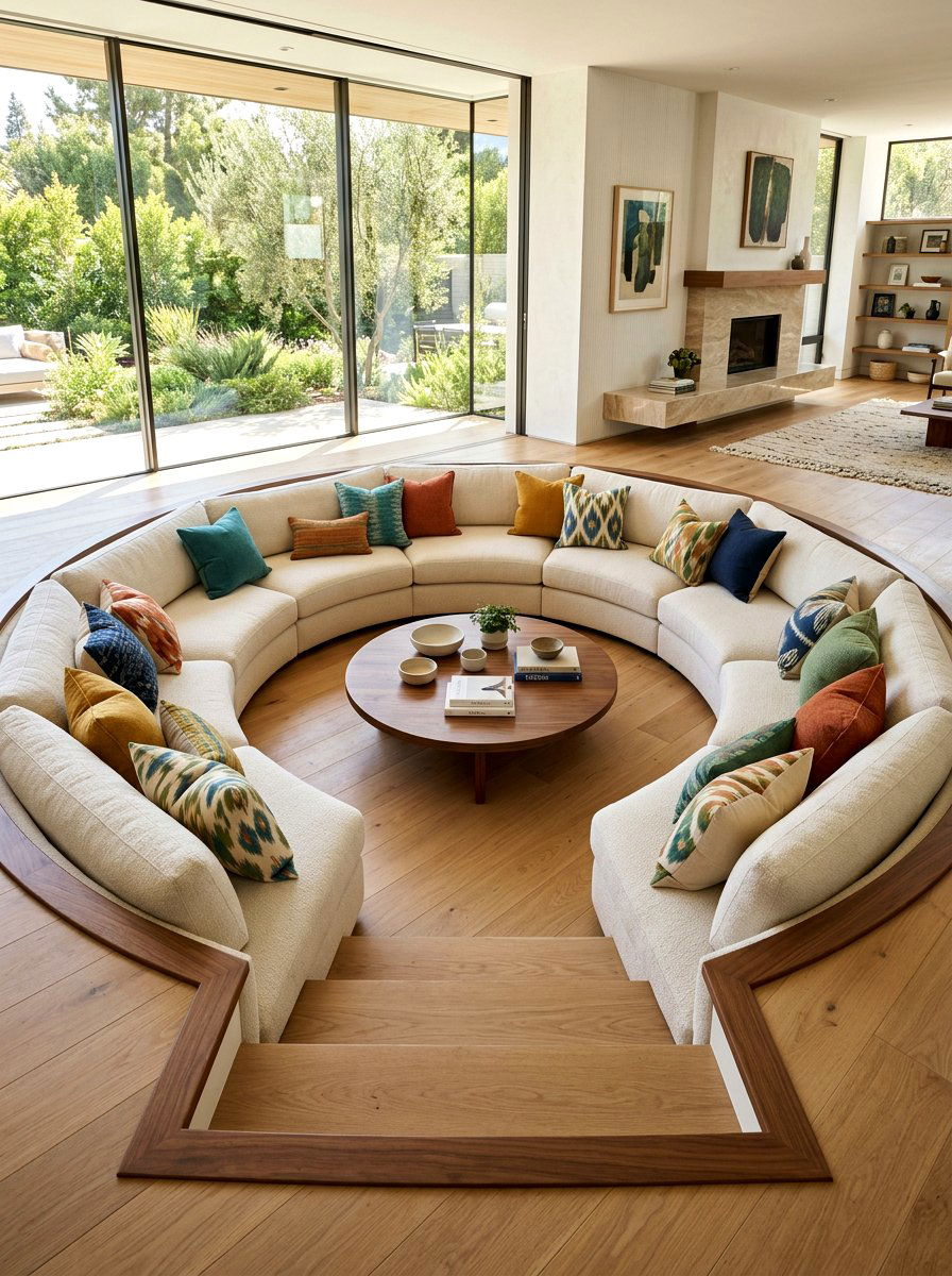 Sunken Seating With Wraparound Sofa - 30 conversation pit living room ideas