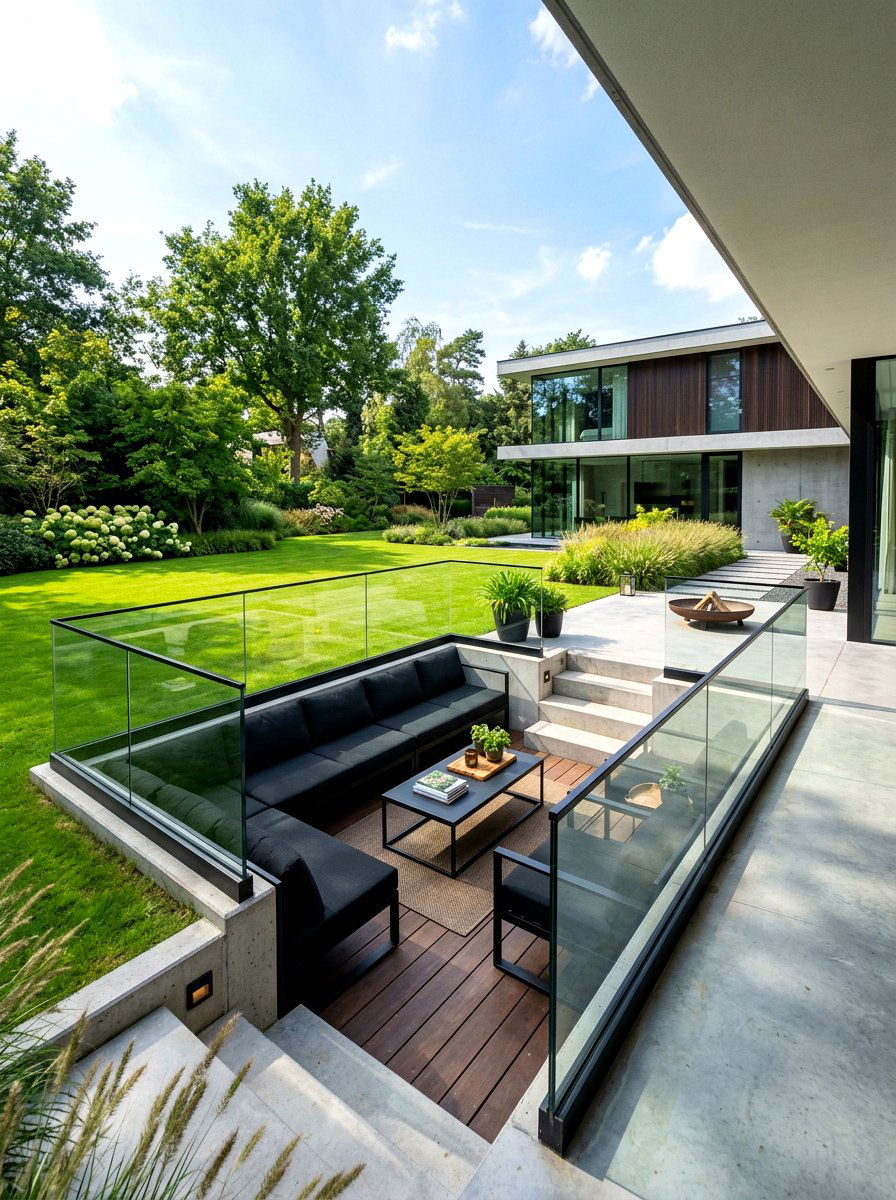 Sunken Seating with Glass Walls - 30 sunken backyard seating ideas